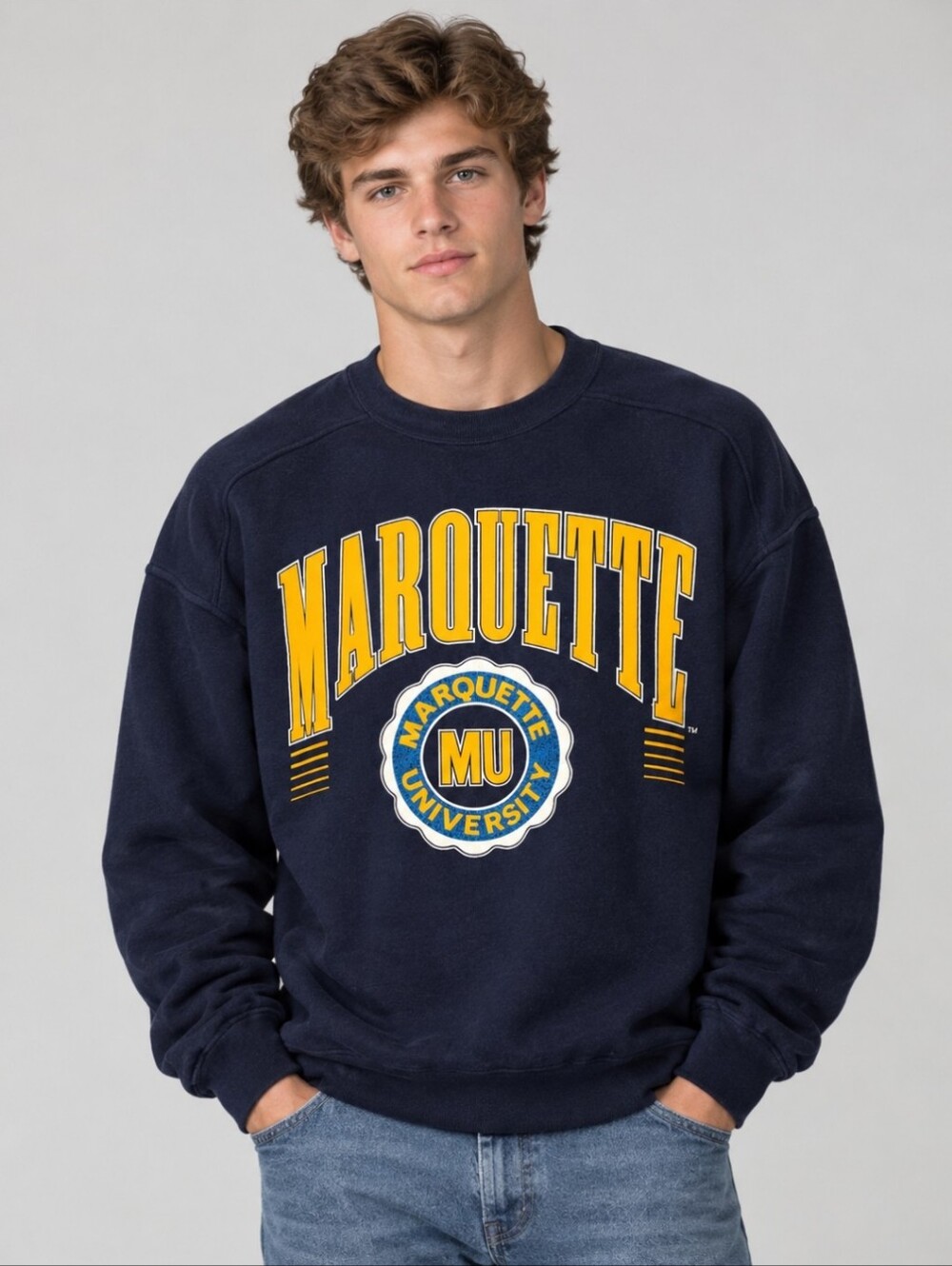 Vintage 90's Galt Crew Marquette University Navy Sweatshirt Men's Size Large